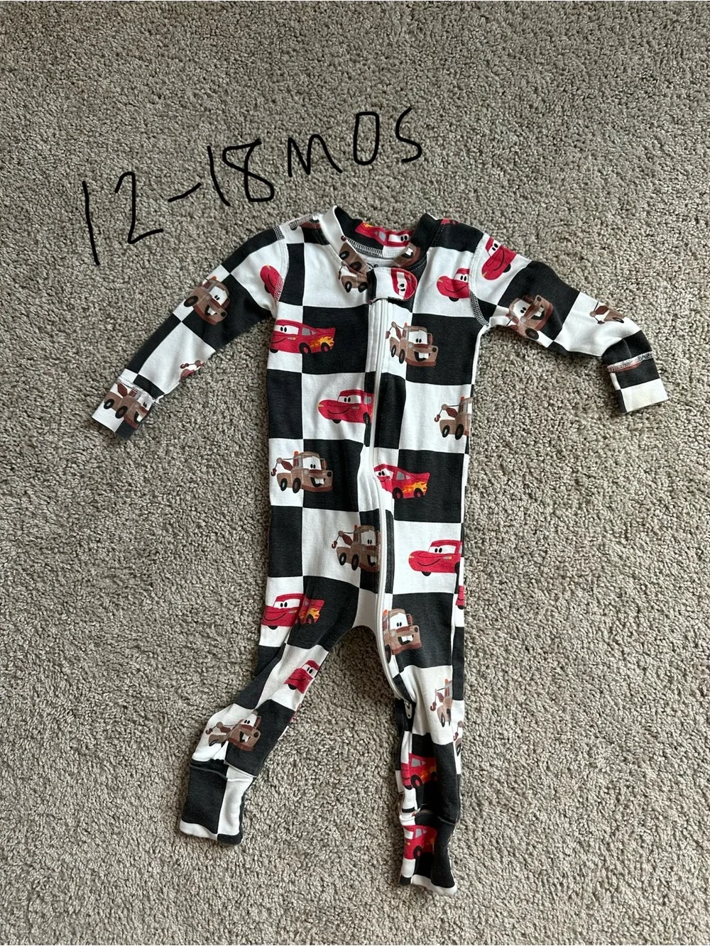 Red & Black Checkered Car-Print Footed Pajamas for Kids